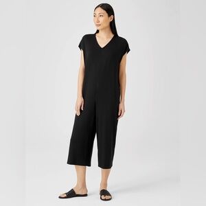 Eileen Fisher Classic Black Fine Jersey Wide-Leg Casual Jumpsuit Size XL